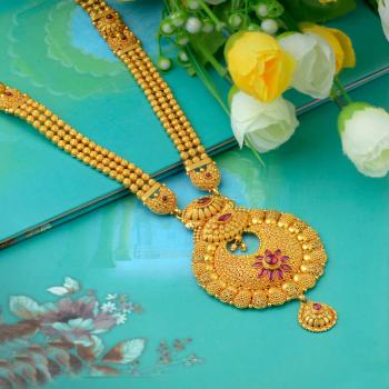 Long necklace set 40 gram - 22K Gold Indian Jewelry in USA-hanic.com.vn