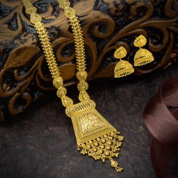 22K Antique Gold Long Necklace & Earring Set | Virani Jewelers-hanic.com.vn