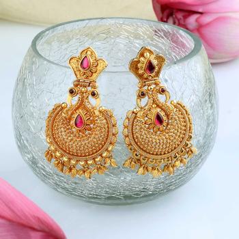 Buy Latest Flower Design Ruby Stone Gold Plated Hoop Earrings for Girls-sgquangbinhtourist.com.vn